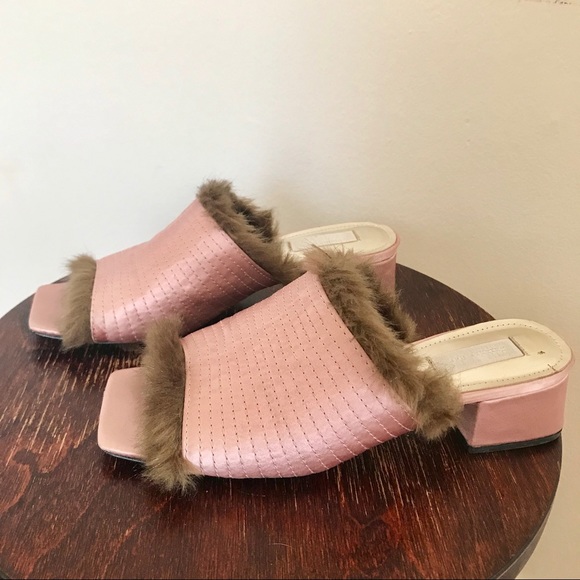 Suzanne Rae Shoes - Suzanne Rae Faux Mink Pink Satin Slide Heels